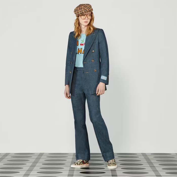 Gucci Men GG HA HA HA Cherry T-Shirt Light Blue Medium Cotton Jersey Crewneck