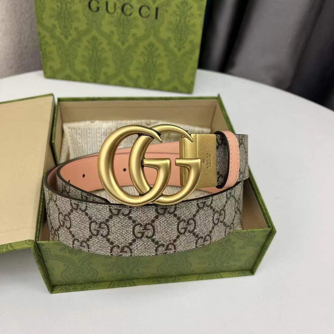 Gucci Unisex GG Marmont Reversible Belt Double G Buckle 3 CM Width Beige Leather