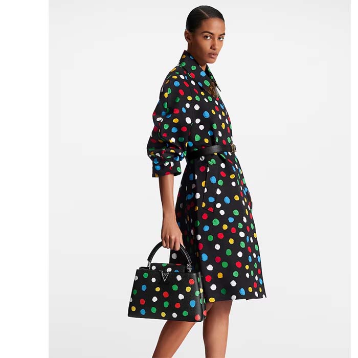 Louis Vuitton Women LV x YK Capucines MM Black Taurillon Bull Calf Leather 3D Painted Dots Print