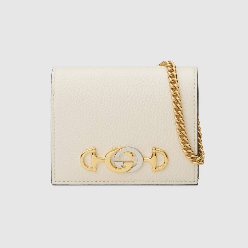 Gucci GG Women Gucci Zumi Grainy Leather Card Case Wallet-White