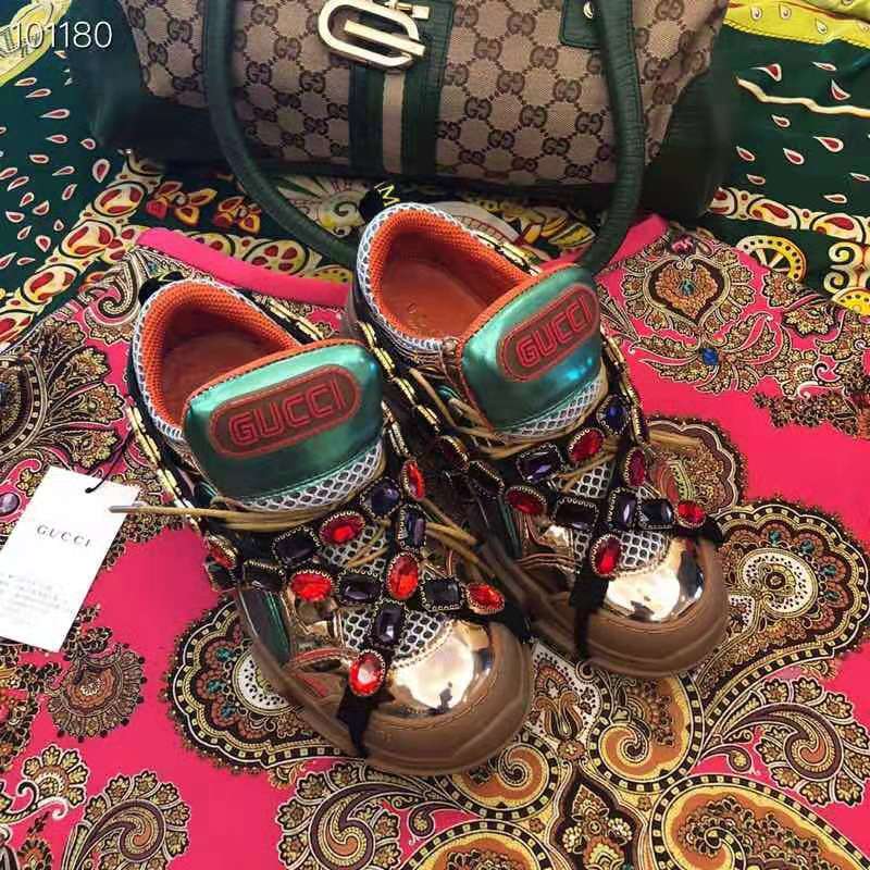 Gucci Women Flashtrek Sneaker with Removable Crystals 5.6cm Height-Brown