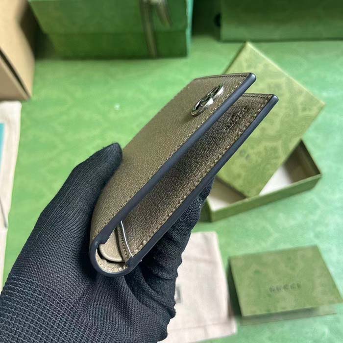 Gucci Unisex GG Marmont Card Case Wallet Taupe Leather Double G