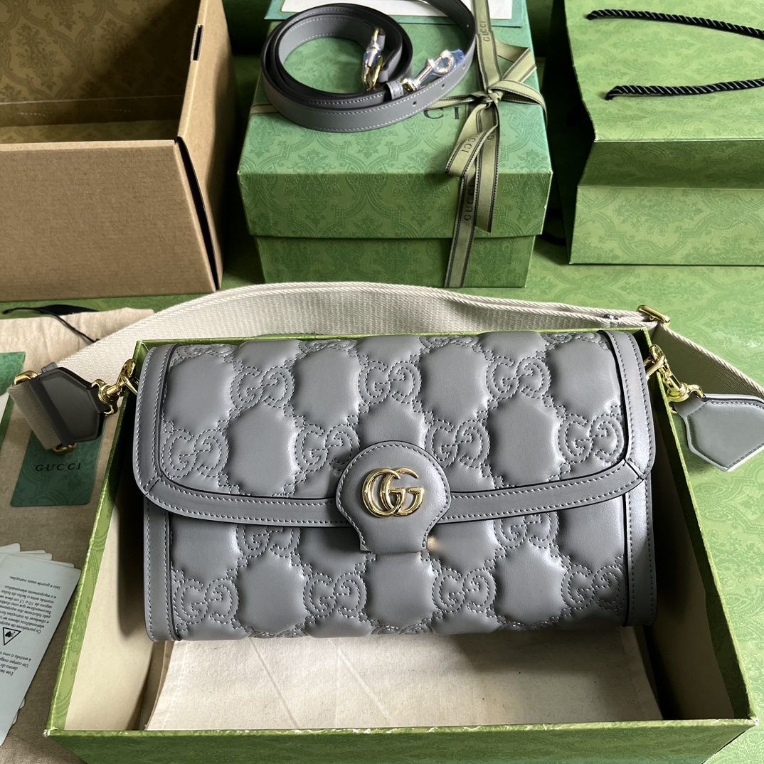 Gucci Women GG Matelassé Small Bag Light Grey Double G