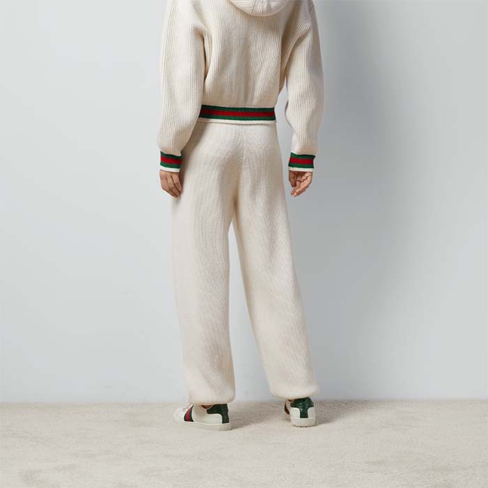 Gucci Women GG Rib Wool Pant Web Elastic Waist Drawstring Elastic Leg Cuffs