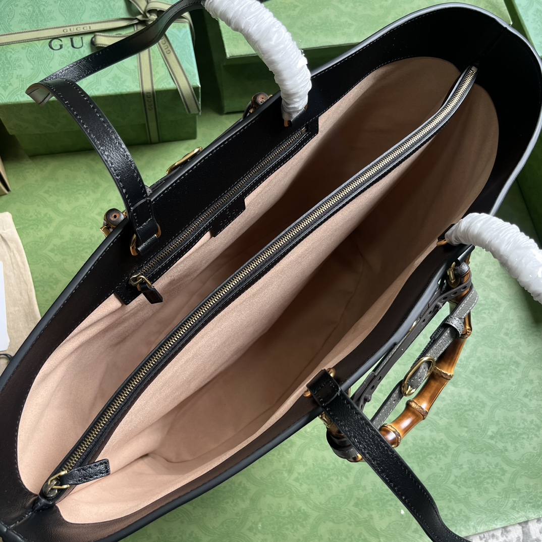 Gucci Women GG Diana Large Tote Bag Black Leather Double G