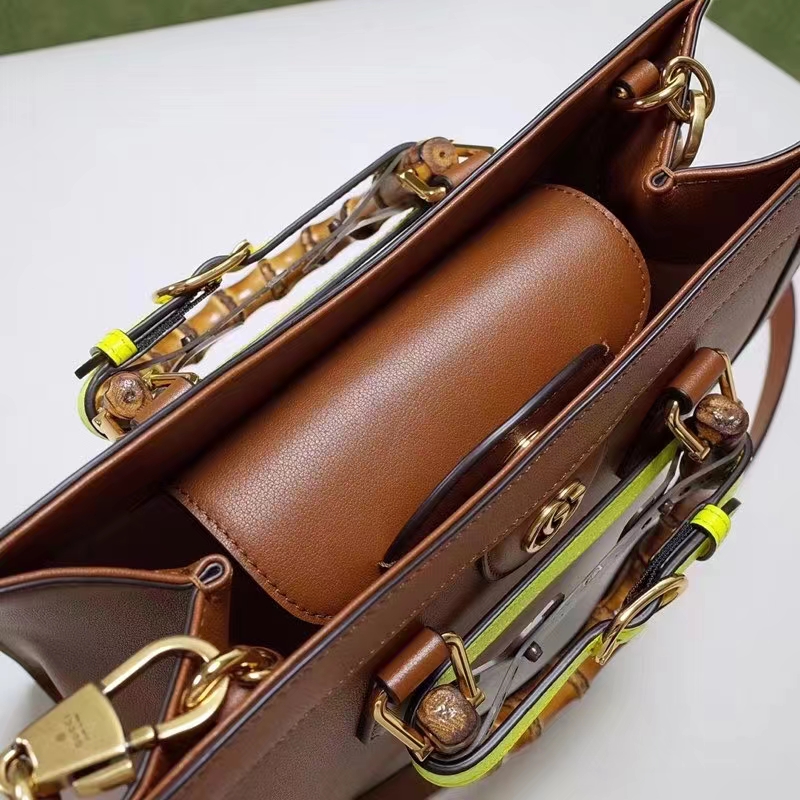 Gucci Women GG Diana Small Tote Bag Brown Leather Double G