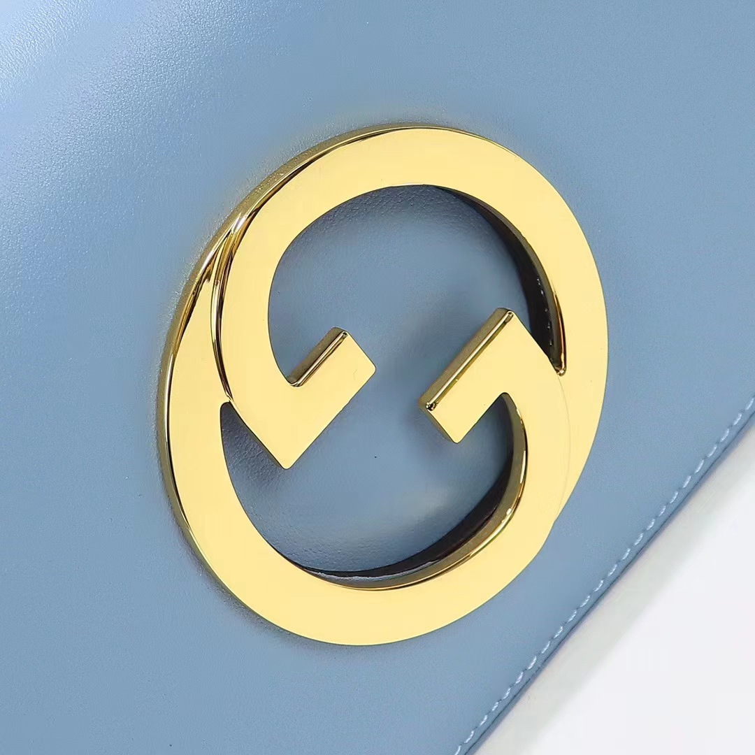 Gucci Women GG Blondie Shoulder Bag Blue Leather Round Interlocking G