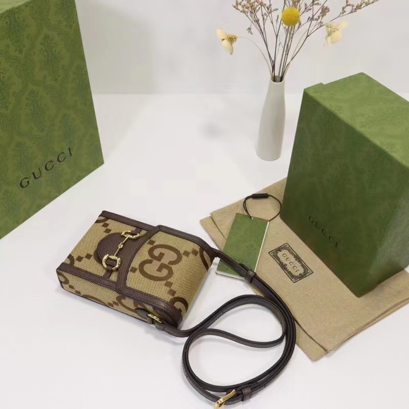 Gucci Unisex Jumbo GG Mini Bag Camel Ebony Jumbo GG Canvas