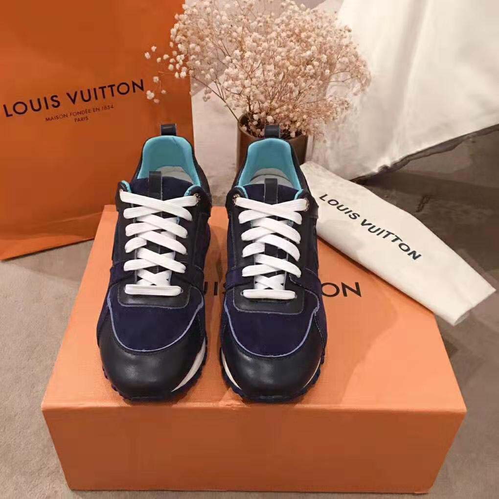 Louis Vuitton LV Women Run Away Sneaker in Suede Calf Leather-Navy