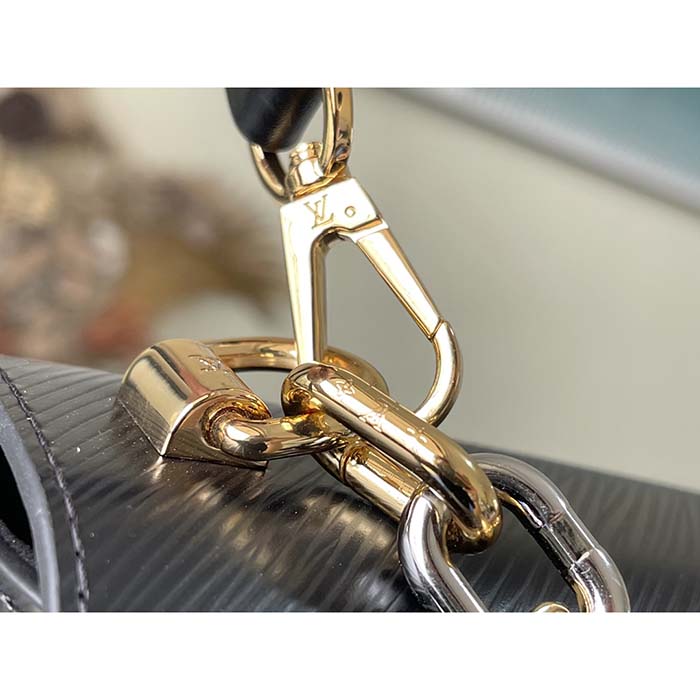 Louis Vuitton LV Women Twist MM Handbag Black Epi Grained Smooth Cowhide Leather