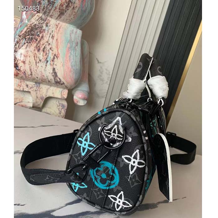 Louis Vuitton LV Unisex Keepall Bandoulière 25 Graffiti Green Monogram Coated Canvas