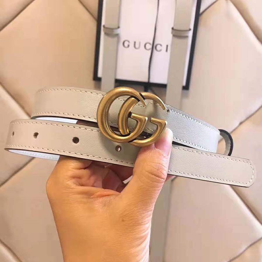 Gucci Unisex Leather Belt with Double G Buckle in 2cm Width-White