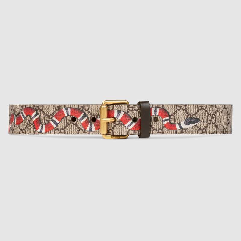 Gucci Unisex GG Supreme Belt with Kingsnake Print in Beige/Ebony GG Supreme Canvas