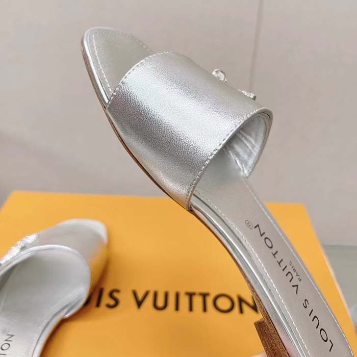 Louis Vuitton Women LV Shake Flat Mule Silver Metallic Lambskin Leather