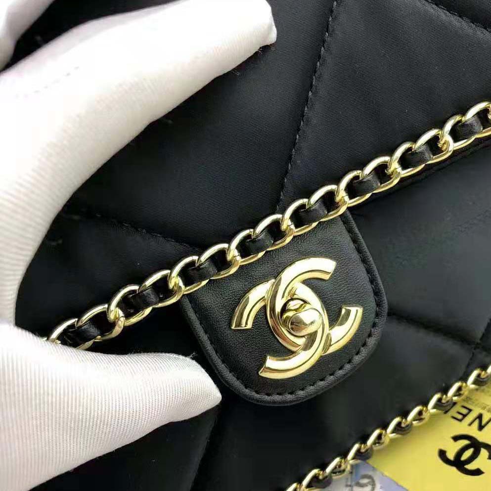 Chanel Women Flap Bag in Satin Leather-Black