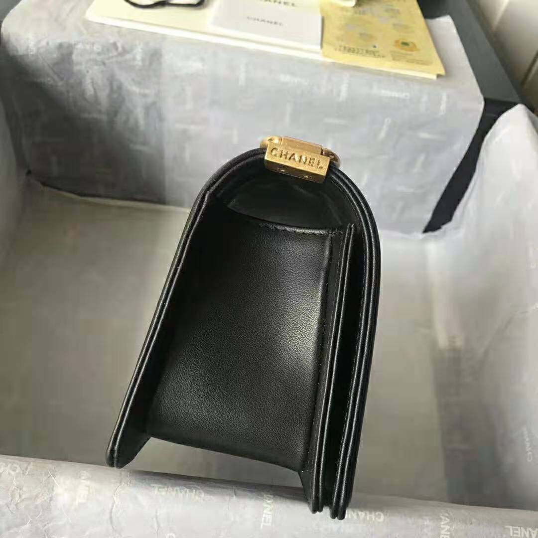 Chanel Women Small Boy Chanel Handbag in Metallic Lambskin Leather-Black and Gold