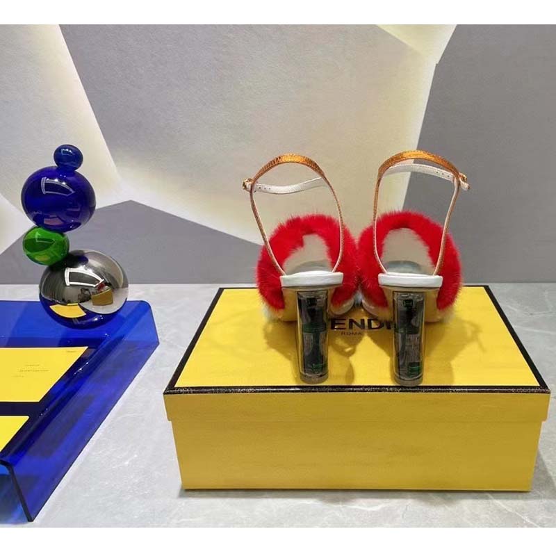 Fendi Women FF First Light Blue Mink High-Heeled Slingbacks 9.5 cm Heel