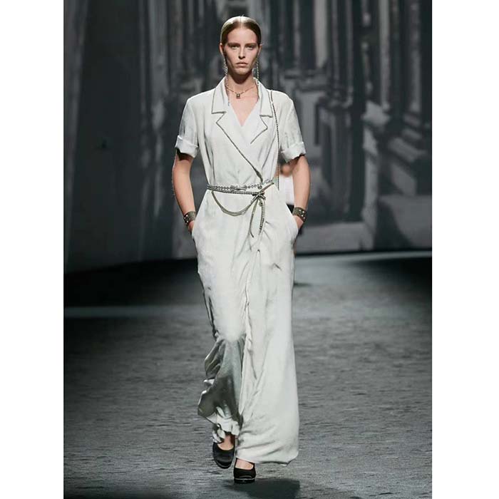 Chanel Women CC Belt Metal Strass Imitation Pearls Silver Crystal Pearly White