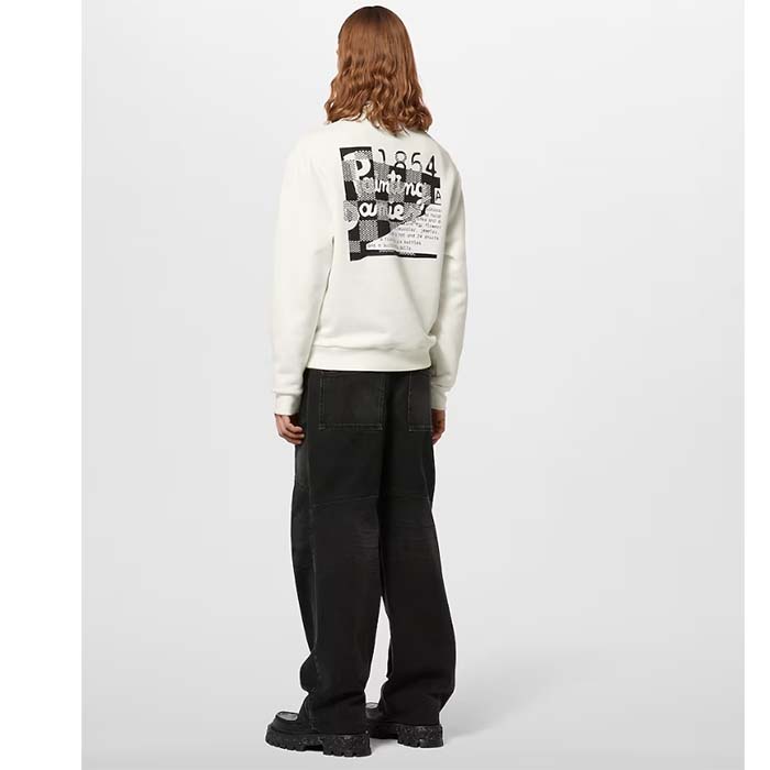Louis Vuitton Men LV Cotton Sweatshirt Regular Fit Malletier International Brushed Jersey Milky White