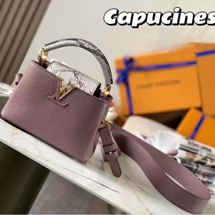 Louis Vuitton LV Women Capucines Mini Handbag Taupe Taurillon Python Leather