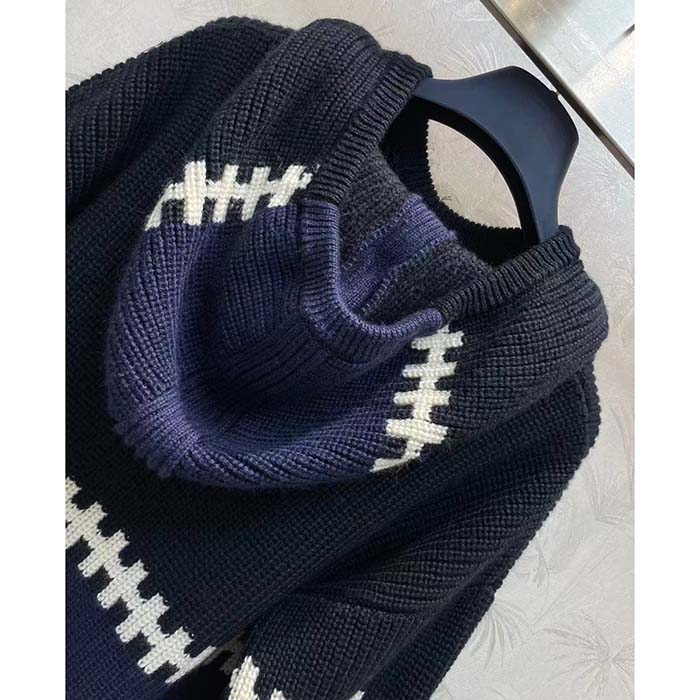 Louis Vuitton Women LV SKI Graphic Hooded Pullover Snowflake Motif Cashmere Black Blue