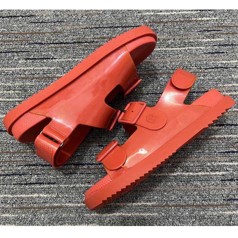 Gucci Women Sandal Mini Double G Red Rubber Double G Studs Low Heel