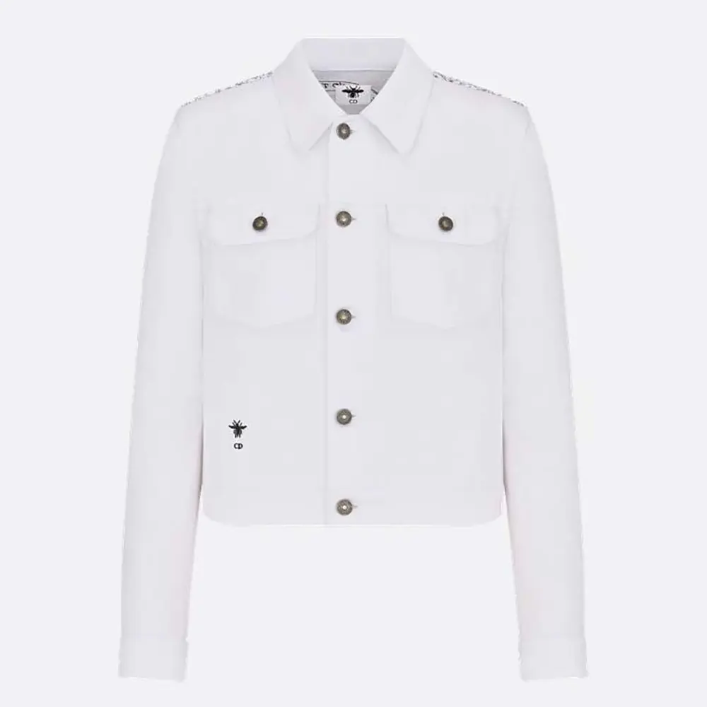 Dior Men Jacket Ecru Cotton Denim with Gold-Tone Dior Astral Motif