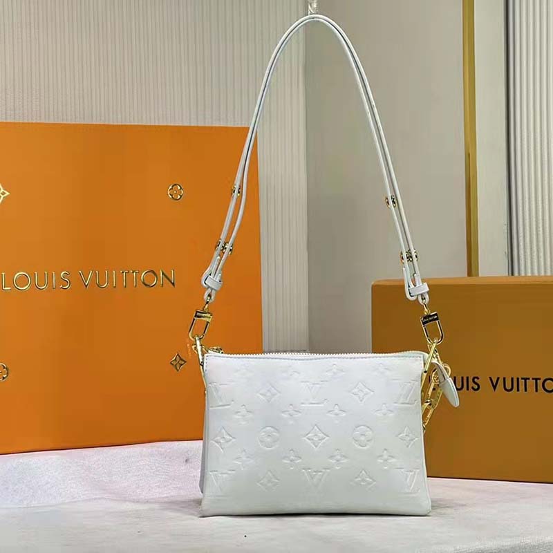 Louis Vuitton LV Women Coussin PM Cream Monogram-Embossed Puffy Lambskin Calfskin