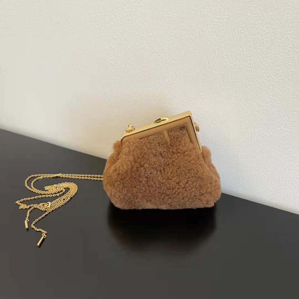 Fendi Women Nano Fendi First Beige Sheepskin Charm