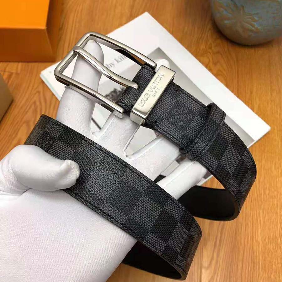 Louis Vuitton LV Unisex LV Pont Neuf 35mm Belt in Damier Canvas-Grey