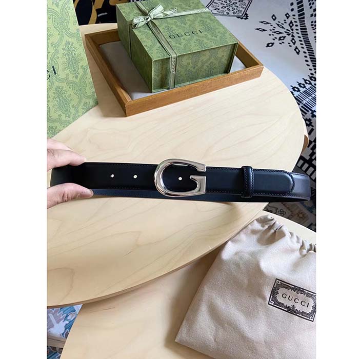 Gucci GG Unisex Thin Belt with G Buckle Black Leather 3 Cm Width