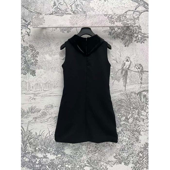 Dior CD Women CD A-Line Embroidered Dress Black Wool Silk Dragonfly Embroidery