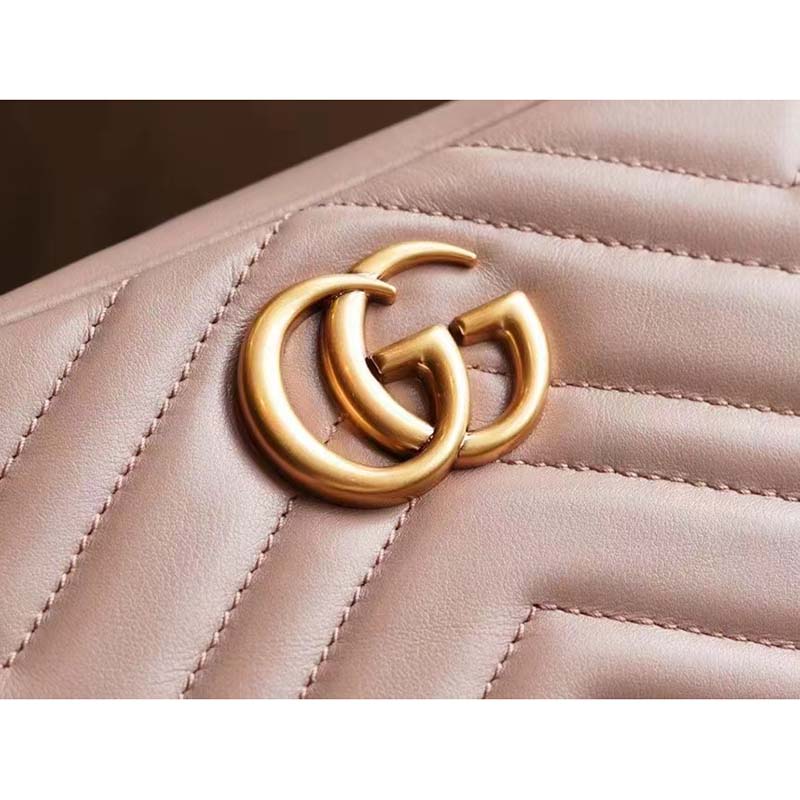 Gucci Women GG Marmont Matelassé Mini Bag Dusty Pink Matelassé Chevron Leather