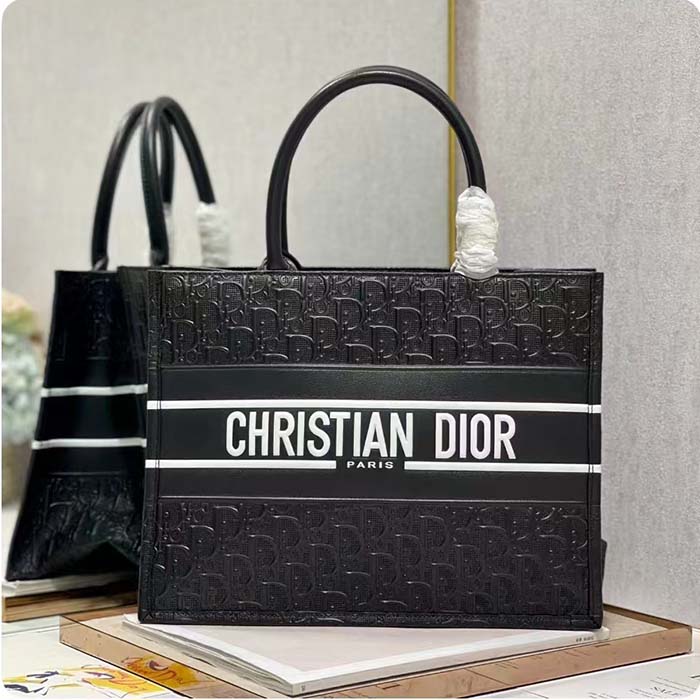 Dior Women CD Medium Book Tote Black Perforated Embossed Dior Oblique Calfskin