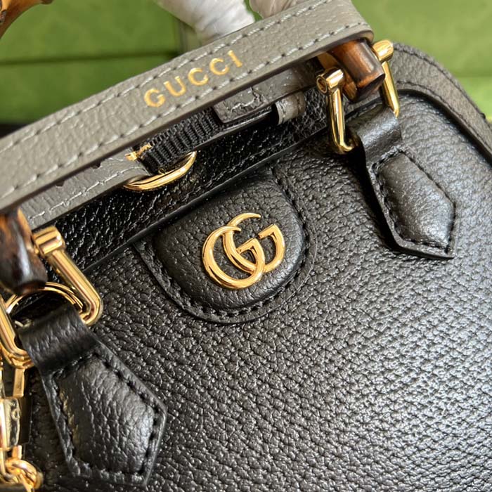 Gucci GG Women Gucci Diana Mini Tote Bag Black Leather Double G