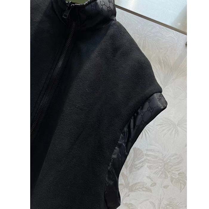 Gucci Women GG Canvas Bomber Jacket High Neck Drawstring Detachable Hood Gilet Dropped Shoulder