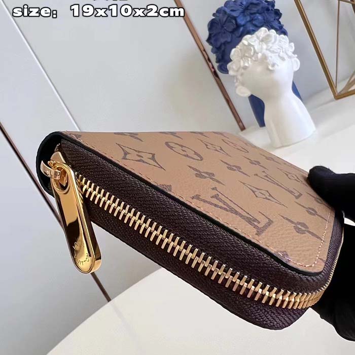 Louis Vuitton LV Unisex Zippy Wallet Monogram Reverse Coated Canvas Cowhide Leather