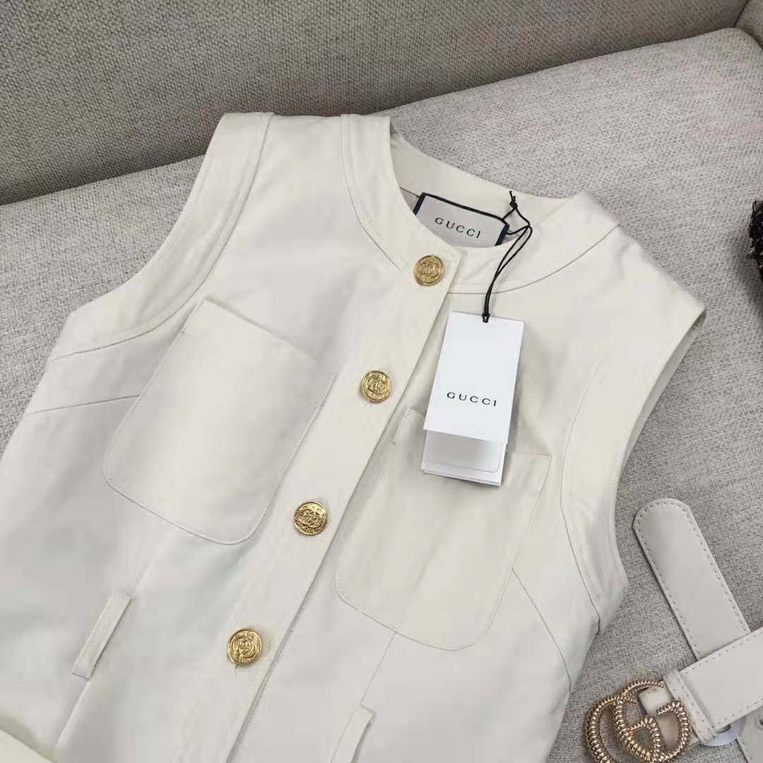 Gucci Women Cady Silk Wool Vest with Double G-White