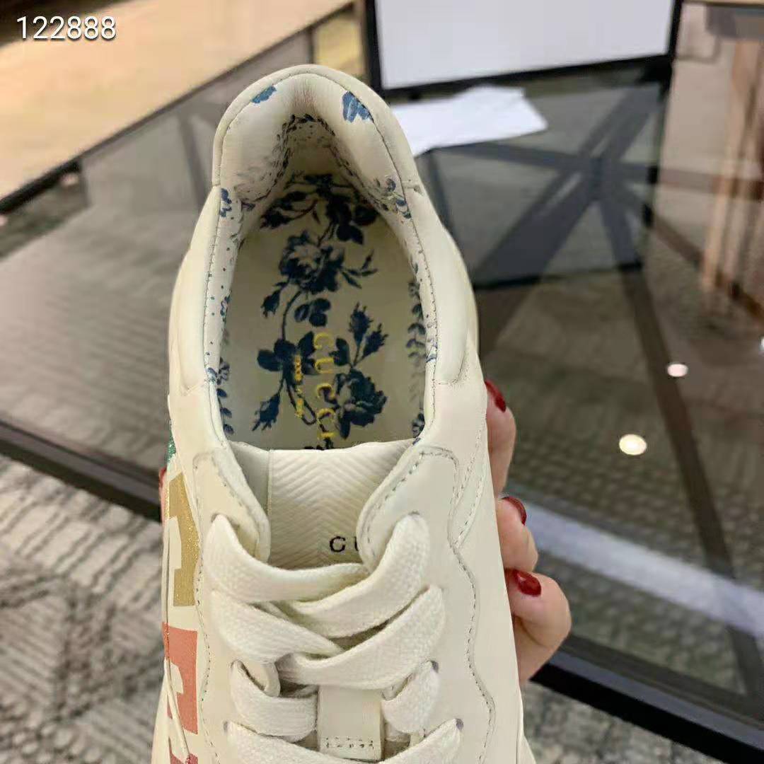 Gucci Women Rhyton Glitter Gucci Leather Sneake-Beige