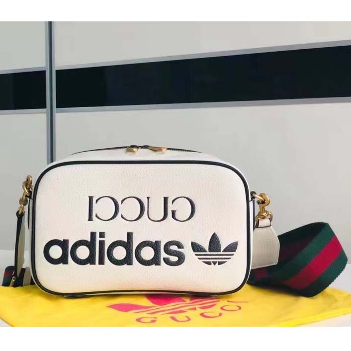 Gucci Unisex GG Adidas x Gucci Small Shoulder Bag White Leather Green Red Web
