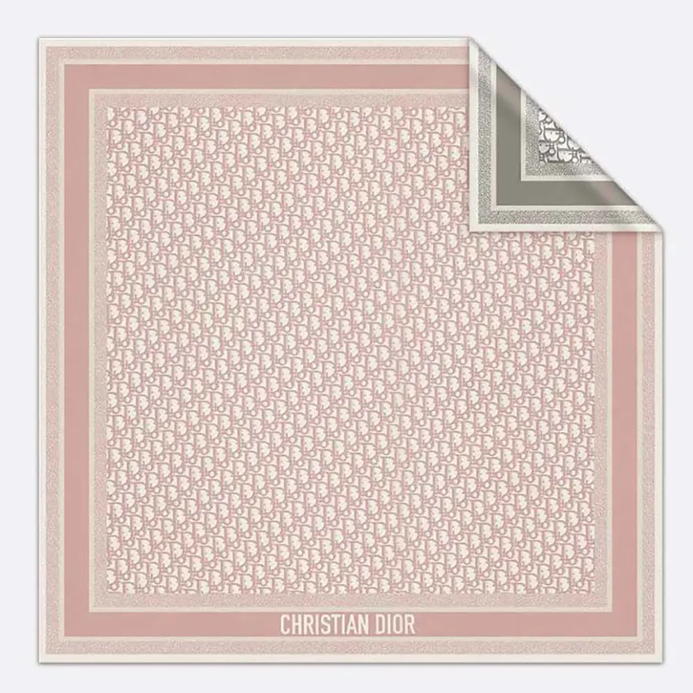 Dior Unisex Oblique Diortwin 90 Square Scarf Rose Des Vents and Gray Silk Twill