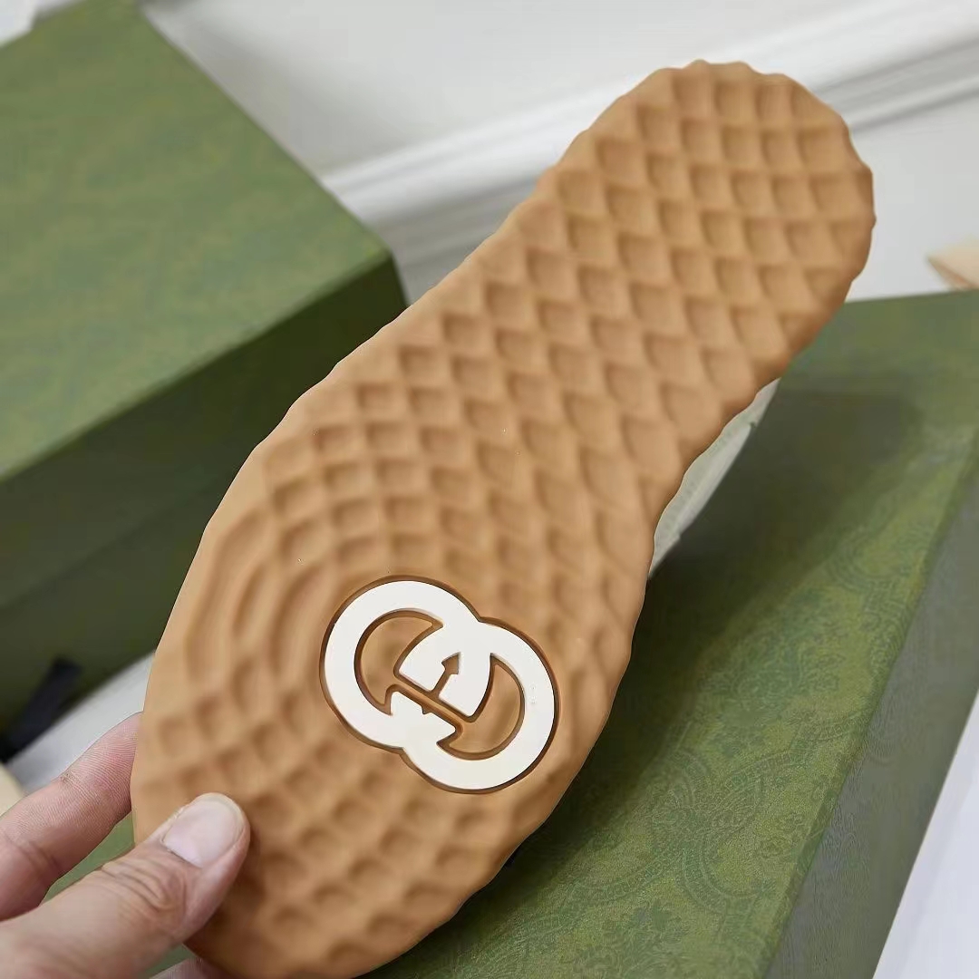 Gucci Unisex GG MAC80 Sneaker Off White Brown Leather Round Toe Rubber Flat