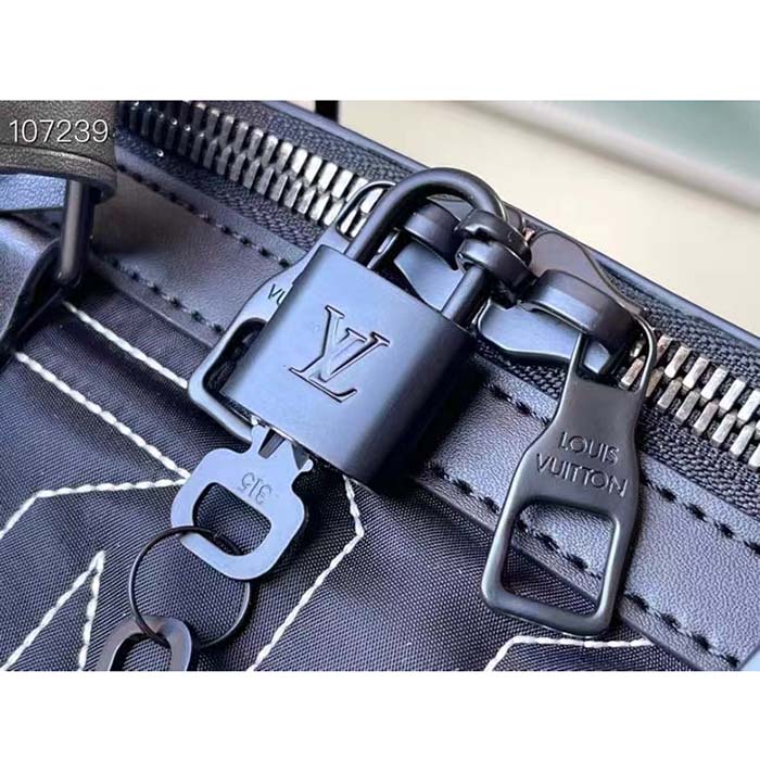 Louis Vuitton LV Unisex Keepall 50B Black Nylon Cowhide Leather Signature Embroidery