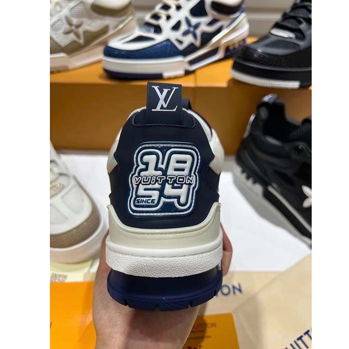 Louis Vuitton LV Unisex Skate Sneaker Navy Blue Mix Materials Double Laces Rubber