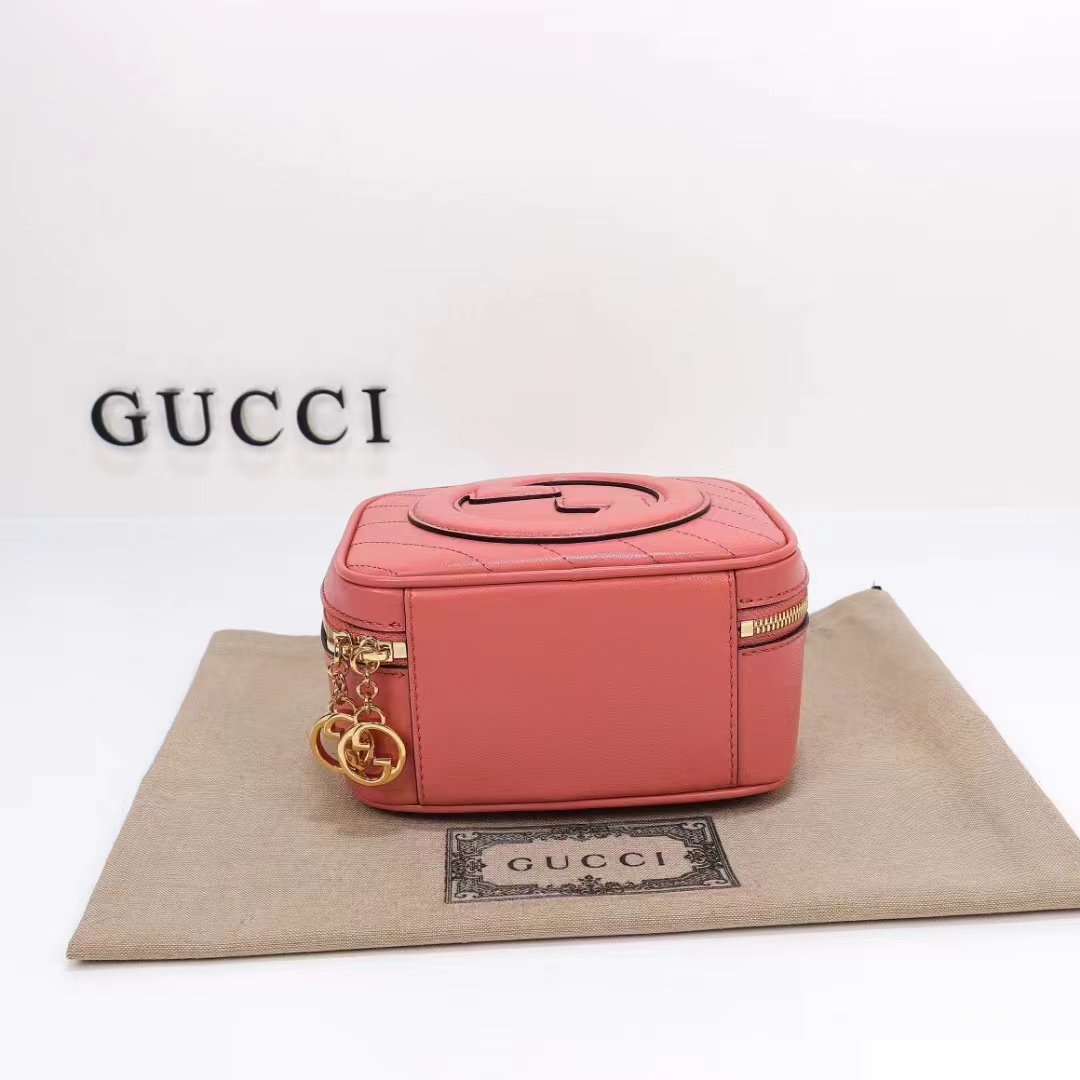 Gucci Women GG Blondie Top Handle Bag Pink Leather Round Interlocking G