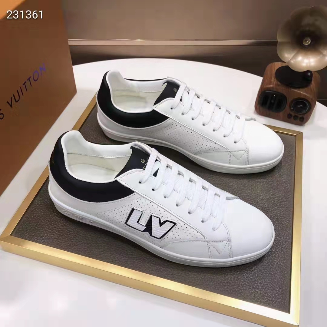 Louis Vuitton LV Unisex Luxembourg Sneaker Black White Perforated Calf Leather