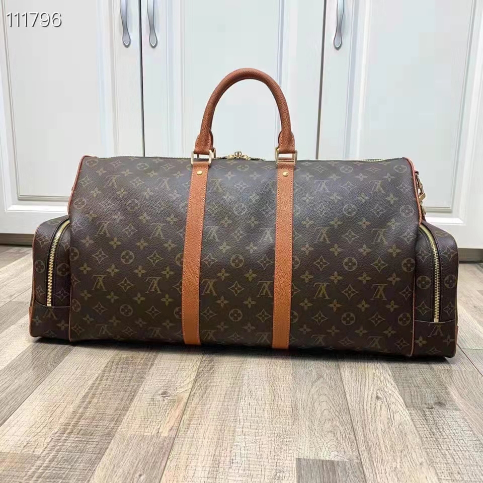 Louis Vuitton LV Unisex Keepall Trio Pocket Travel Bag Brown Monogram Canvas