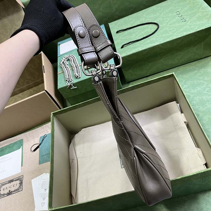 Gucci Women GG Blondie Small Tote Bag Brown Leather Round Interlocking G