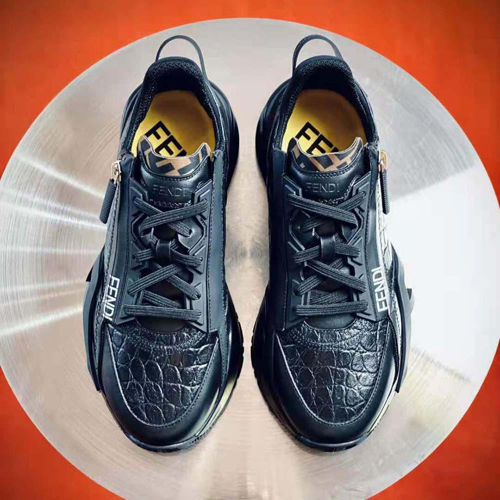 Fendi Men Sneakers Black Caiman Low-Tops