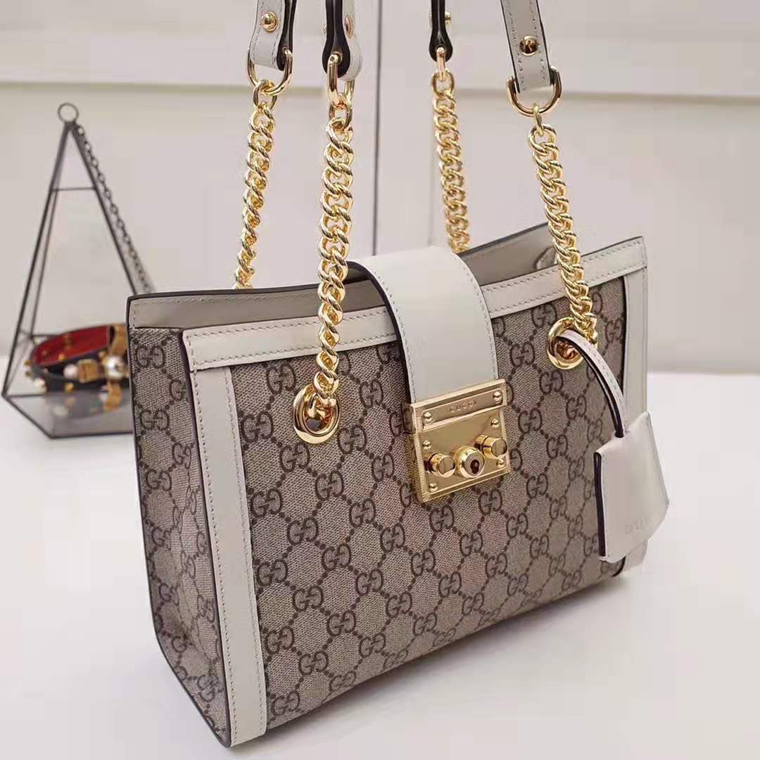 Gucci GG Women Padlock GG Small Shoulder Bag in Beige/Ebony GG Supreme Canvas